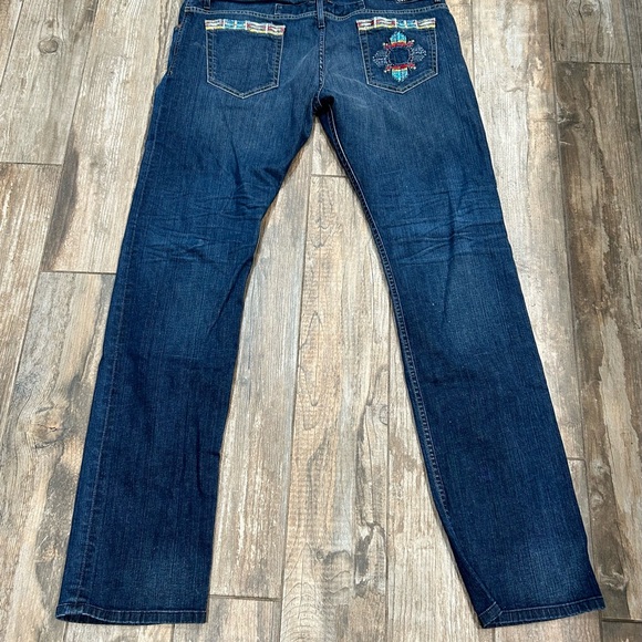 Men’s Robin’s Jeans Size 40 Dark Wash Straight Leg Rivet Wings Multicolor Stitch - Picture 2 of 8